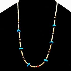 Shell Turquoise & Hematite Sterling Silver Bead Choker Necklace — Korea — 18″